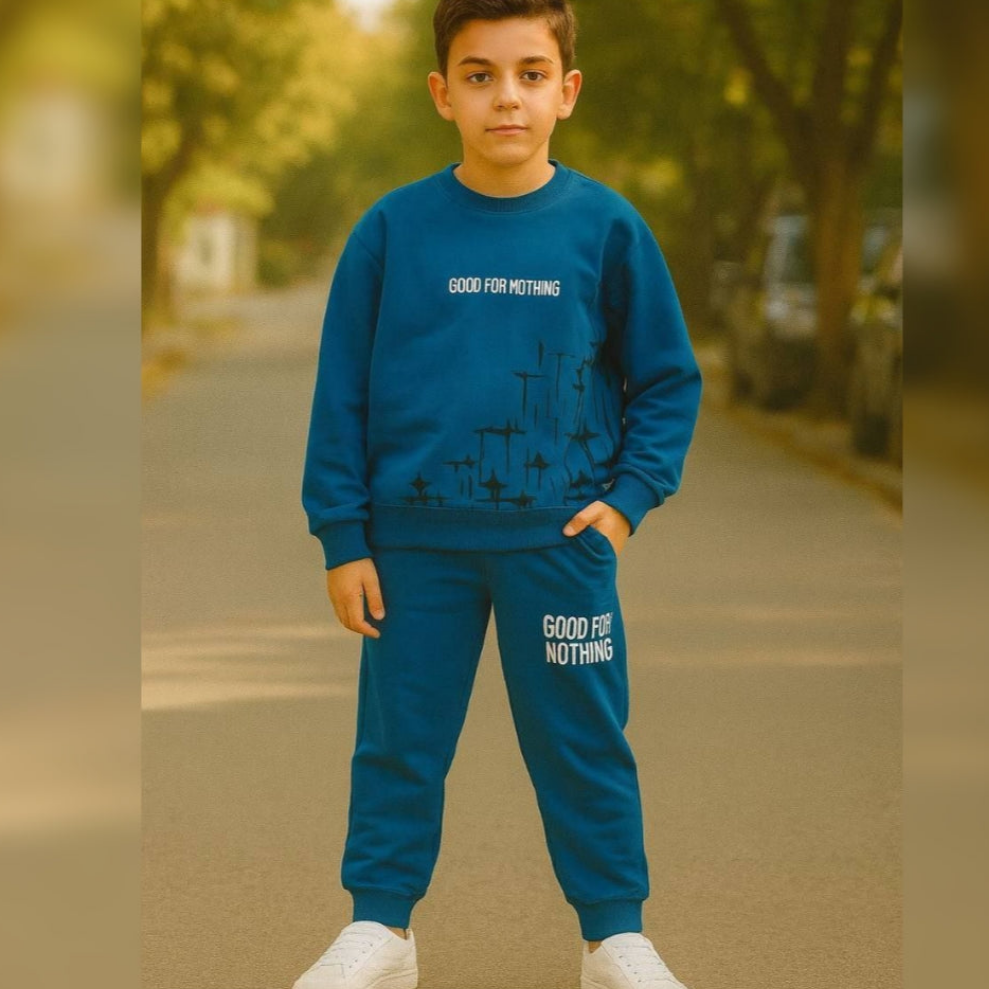 Big Size Cotton Blue Outfit For Boys 10-15y