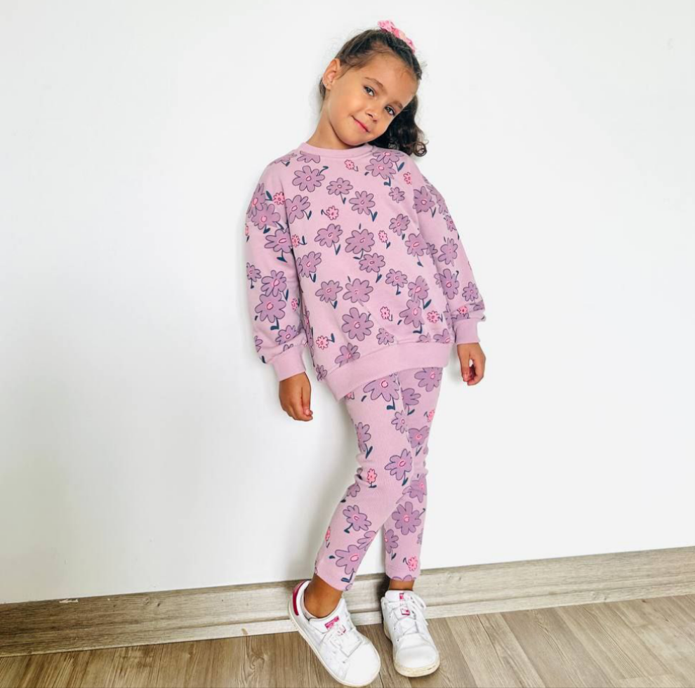 Purple Flowers Outfit Cotton 100%2-8y