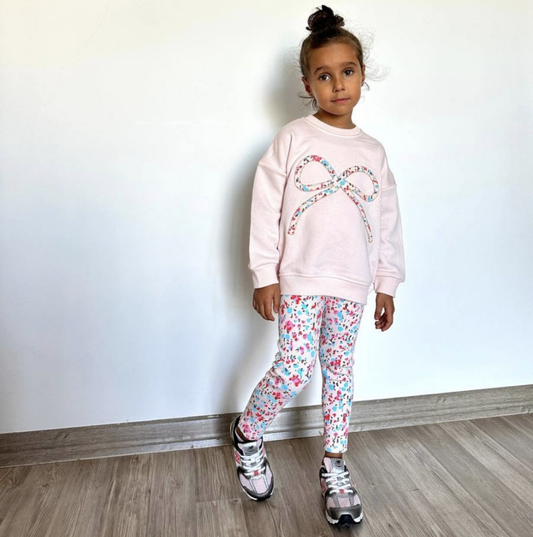 Pink Flowered Ribbon Outfit Cotton 2-7y