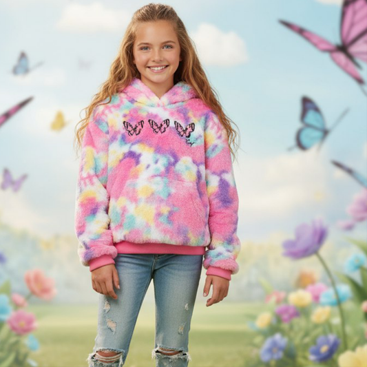 Warm Hoodie For Girls Butterfly Design Size 10-16y