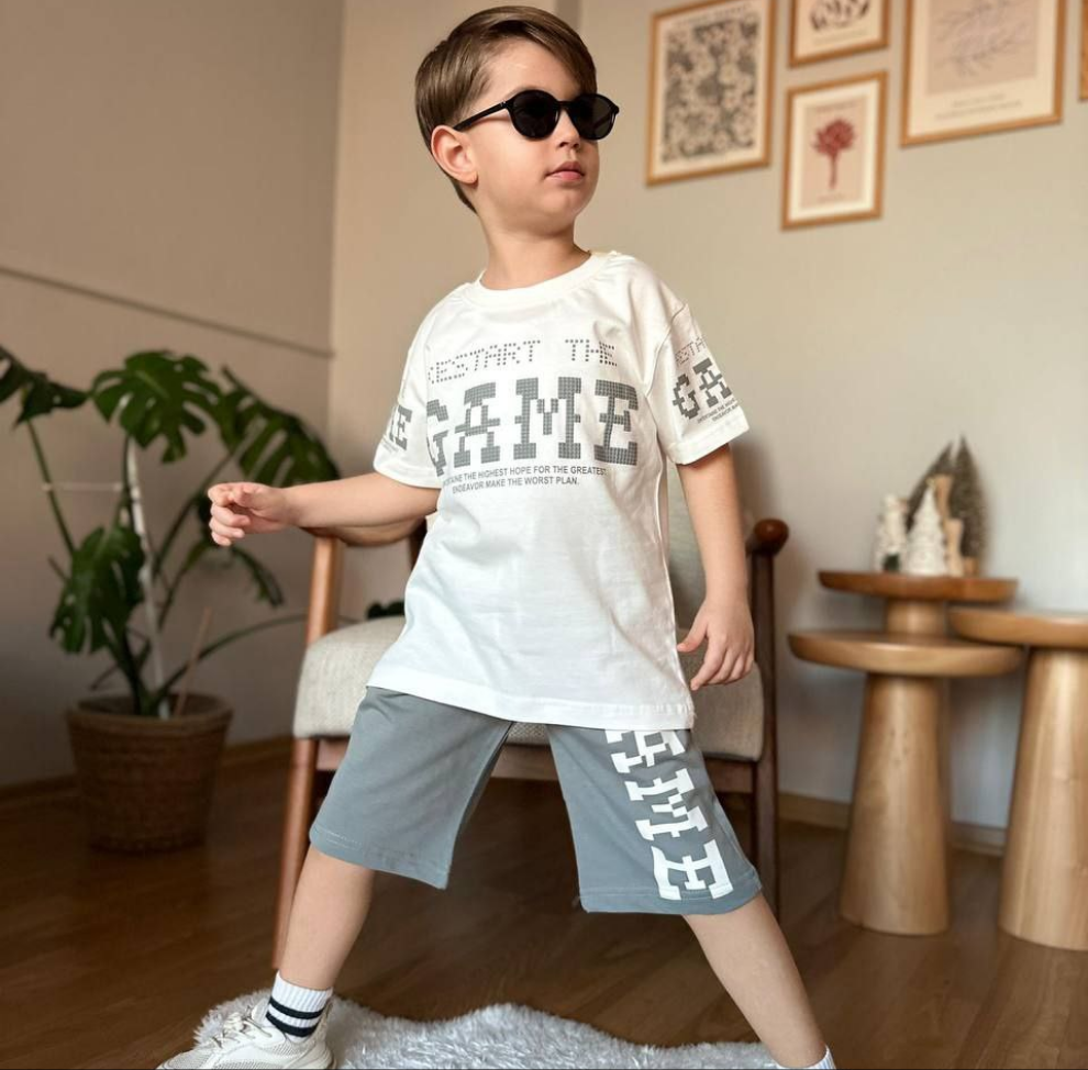 .Outfit For Boys Game Design Set Of 2 Pcs Tshirt&Short Size 5-14y