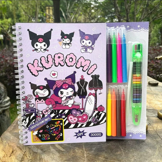 Magic Notebook Pack, 6 White Sheets and 8 Kuromi Kitty Markers