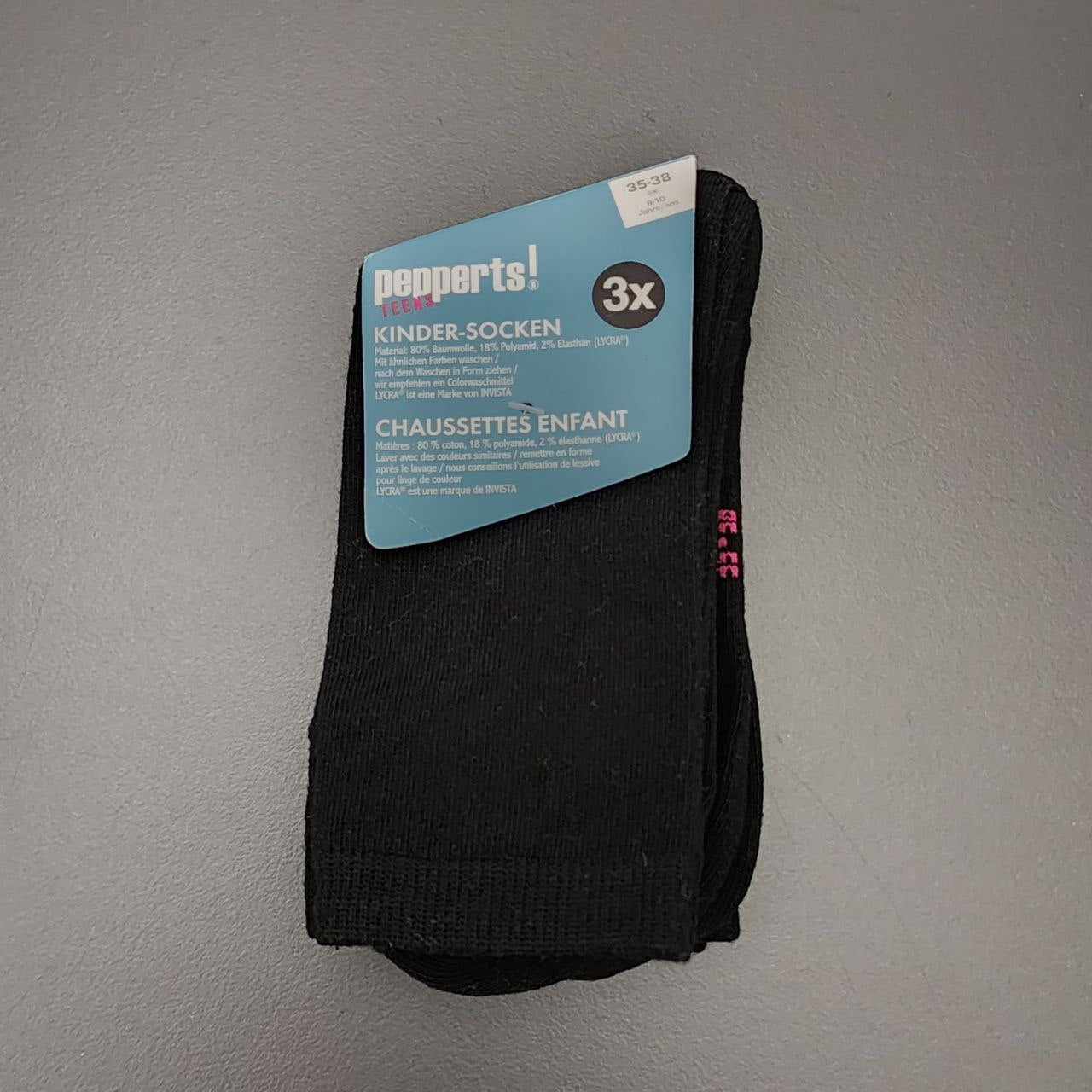 Long Cotton Socks Black 3 Pairs Pack Size 35-38