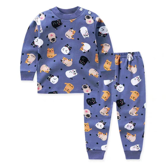 Cotton  100% Pijama For Kids Long Sleeve Kittens Design