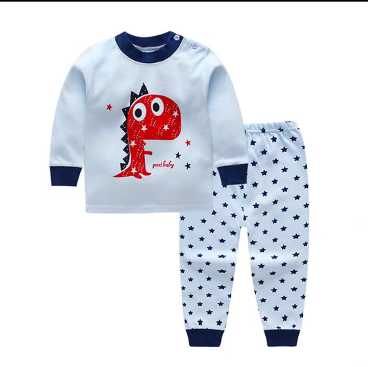 Cotton  100% Pijama For Kids Long Sleeve Dinosaurs Design