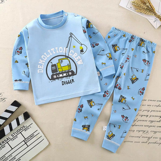 Cotton  100% Pijama For Kids Long Sleeve Digger Design