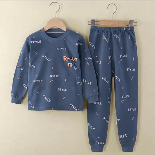 Cotton  100% Pijama For Kids Long Sleeve Dark Blue Design