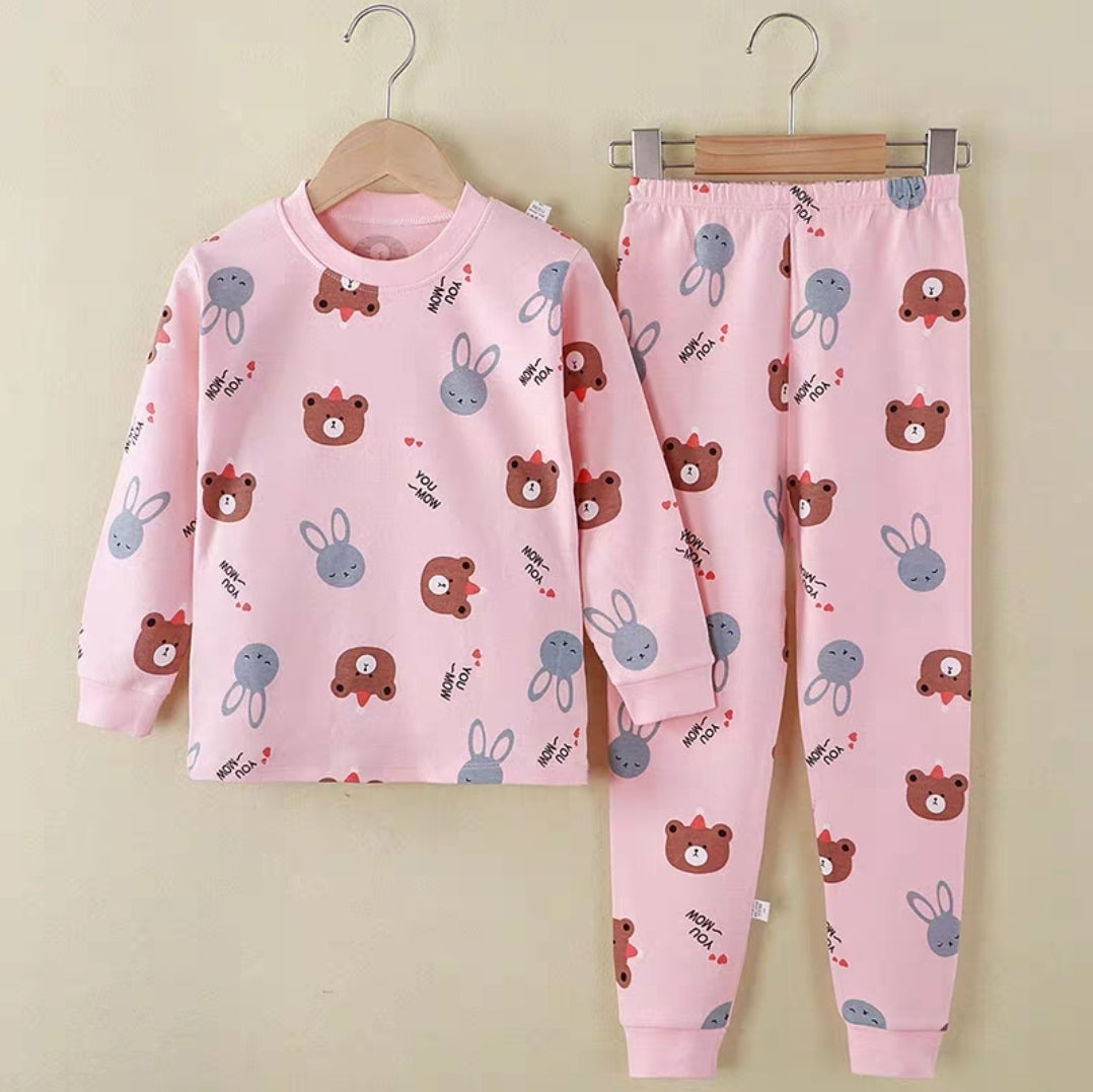 Cotton  100% Pijama For Kids Long Sleeve Teddy Rabbit Design