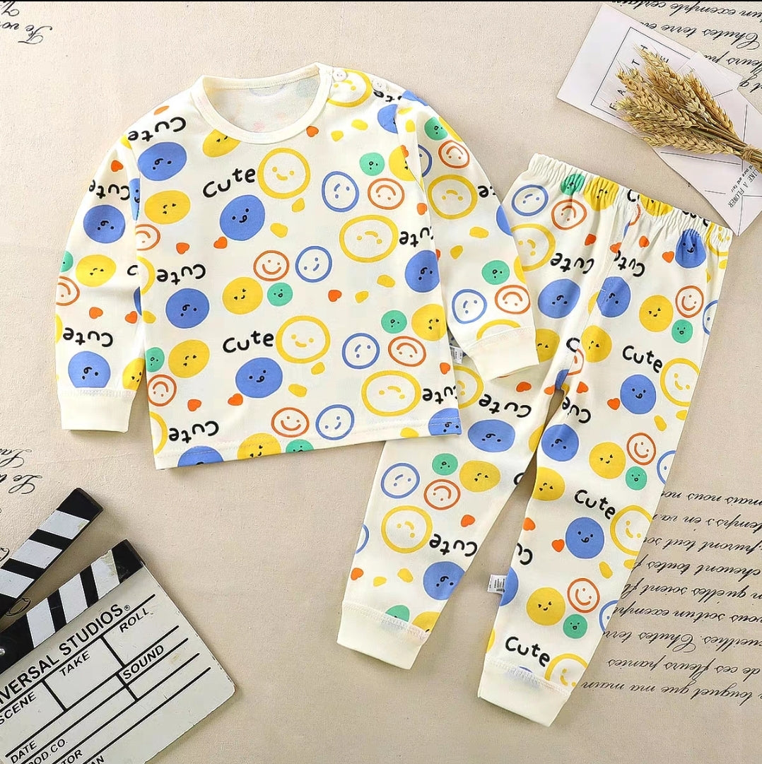 Cotton  100% Pijama For Kids Long Sleeve Smile Design