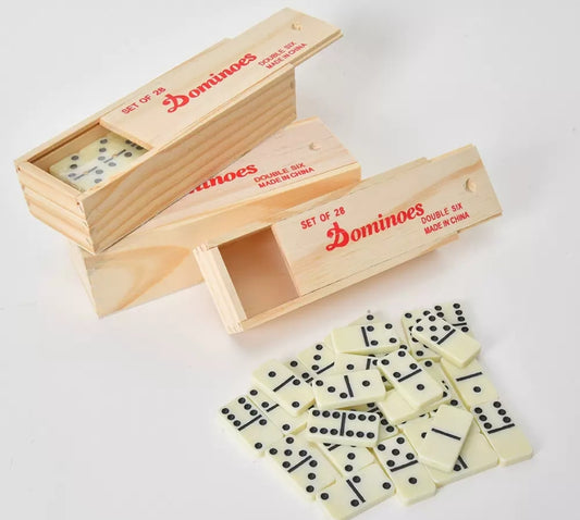 Dominoes in wooden box