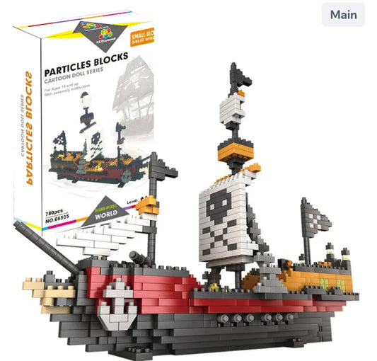 Caribbean Pirate Ship Skull Flag Sailer Attack Boat Model . Building blocks