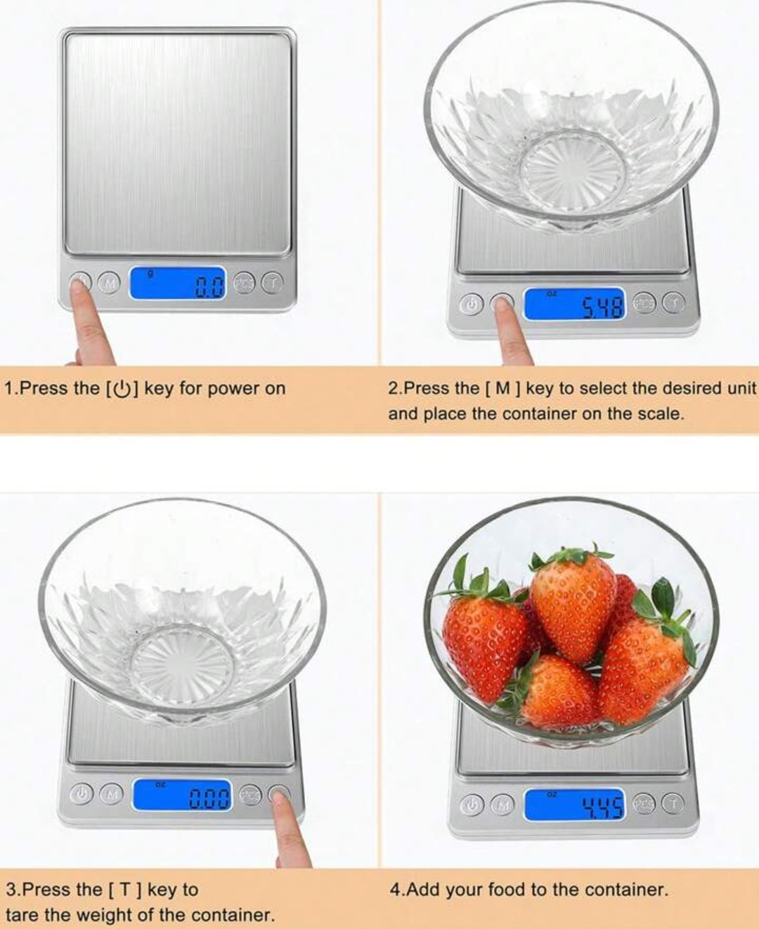 Digital Kitchen Scales, Portable Electronic Food Weighing Scale, 0.1g to 3kg ,LCD Display