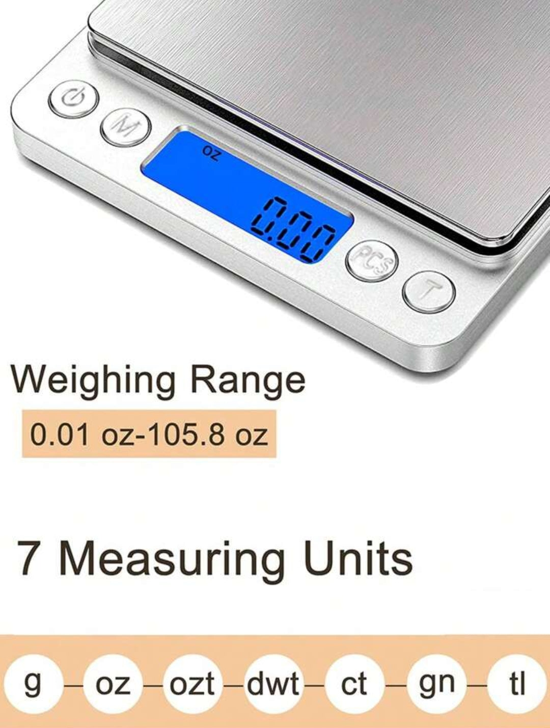 Digital Kitchen Scales, Portable Electronic Food Weighing Scale, 0.1g to 3kg ,LCD Display