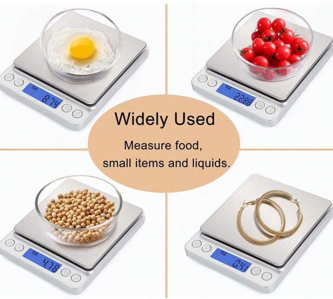 Digital Kitchen Scales, Portable Electronic Food Weighing Scale, 0.1g to 3kg ,LCD Display