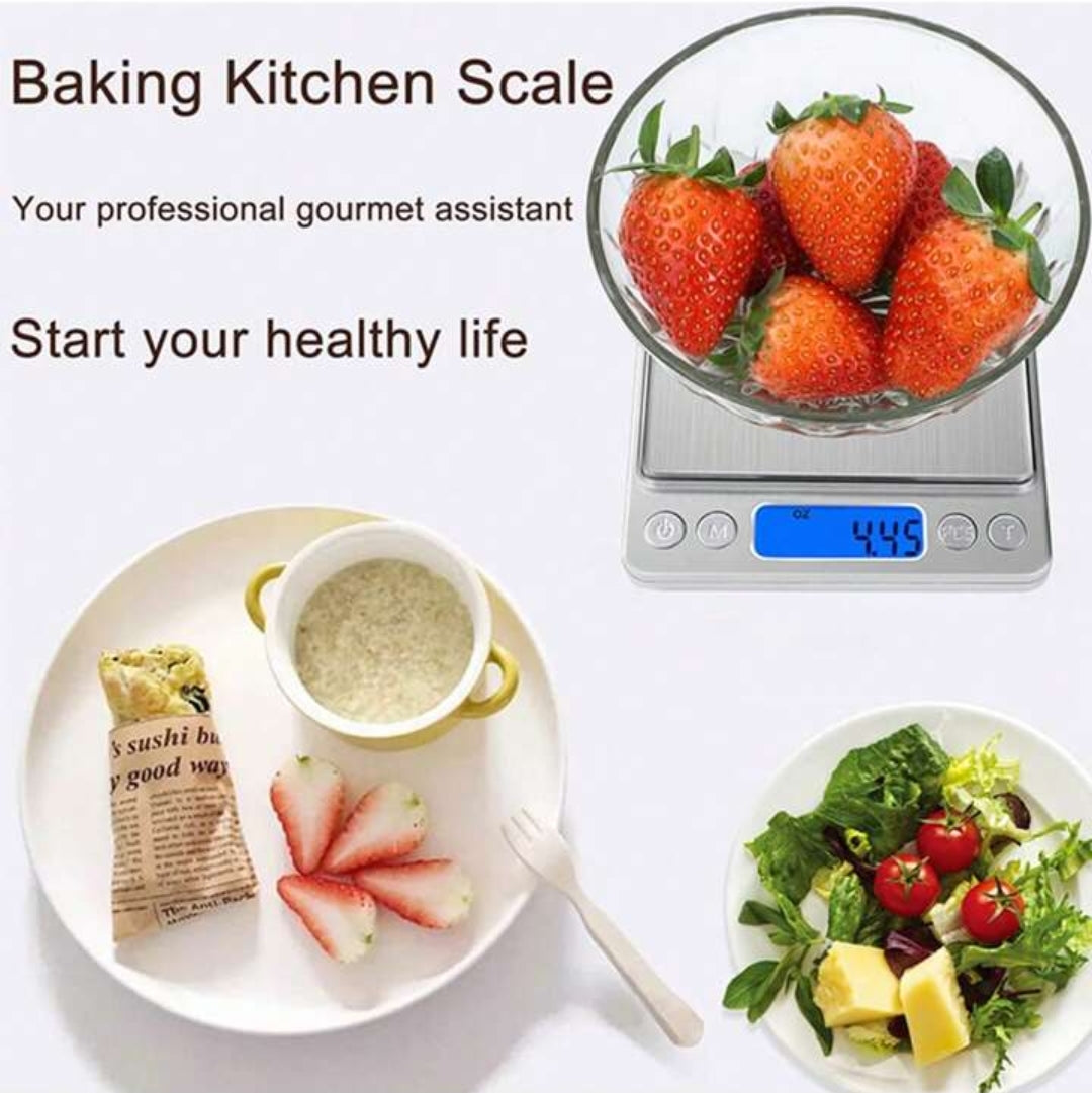 Digital Kitchen Scales, Portable Electronic Food Weighing Scale, 0.1g to 3kg ,LCD Display