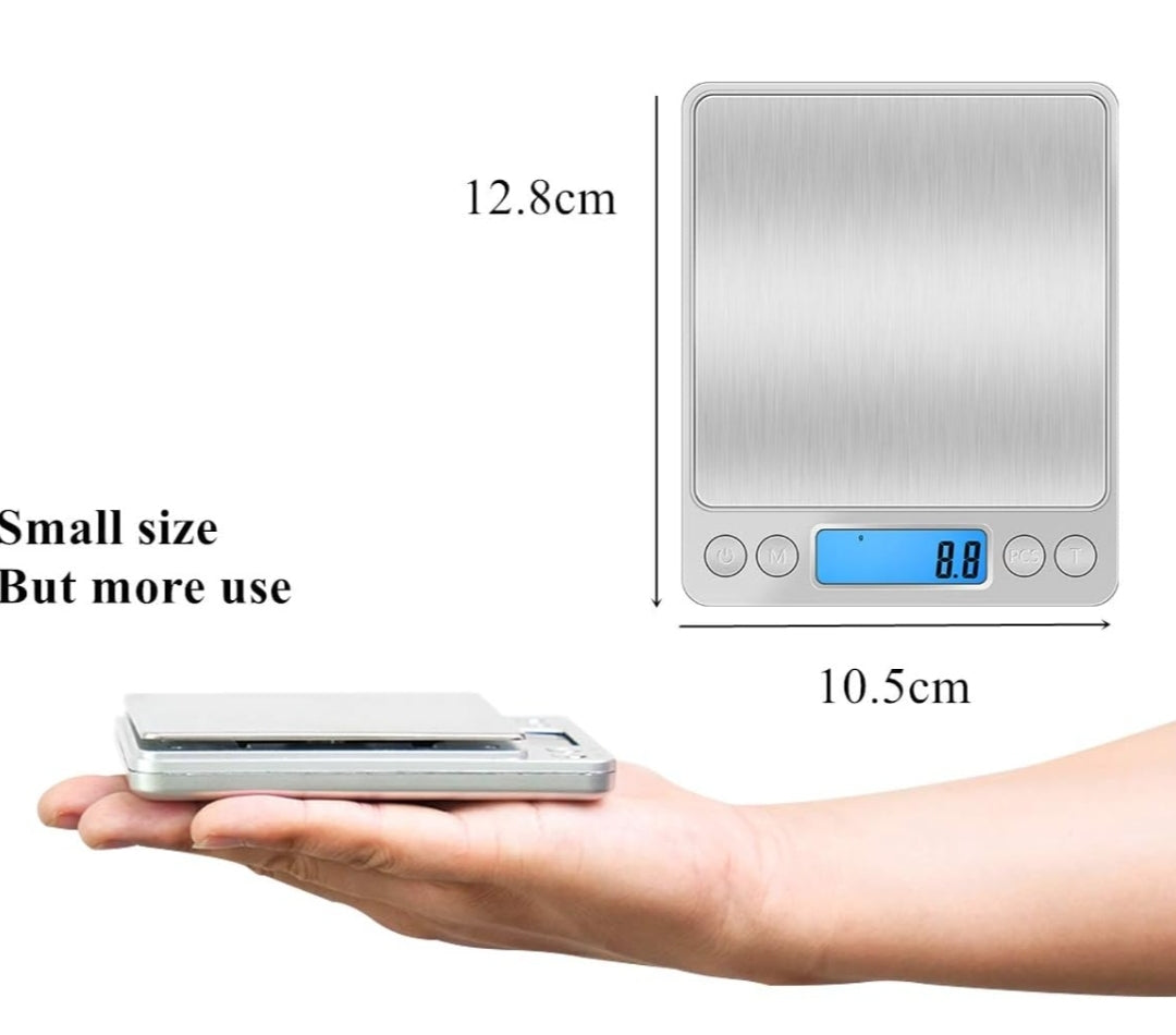 Digital Kitchen Scales, Portable Electronic Food Weighing Scale, 0.1g to 3kg ,LCD Display