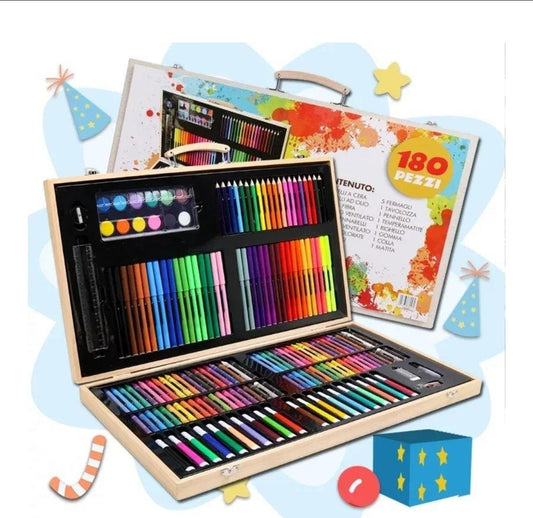 180 Pcs Wooden Box Coloring And Painting Set