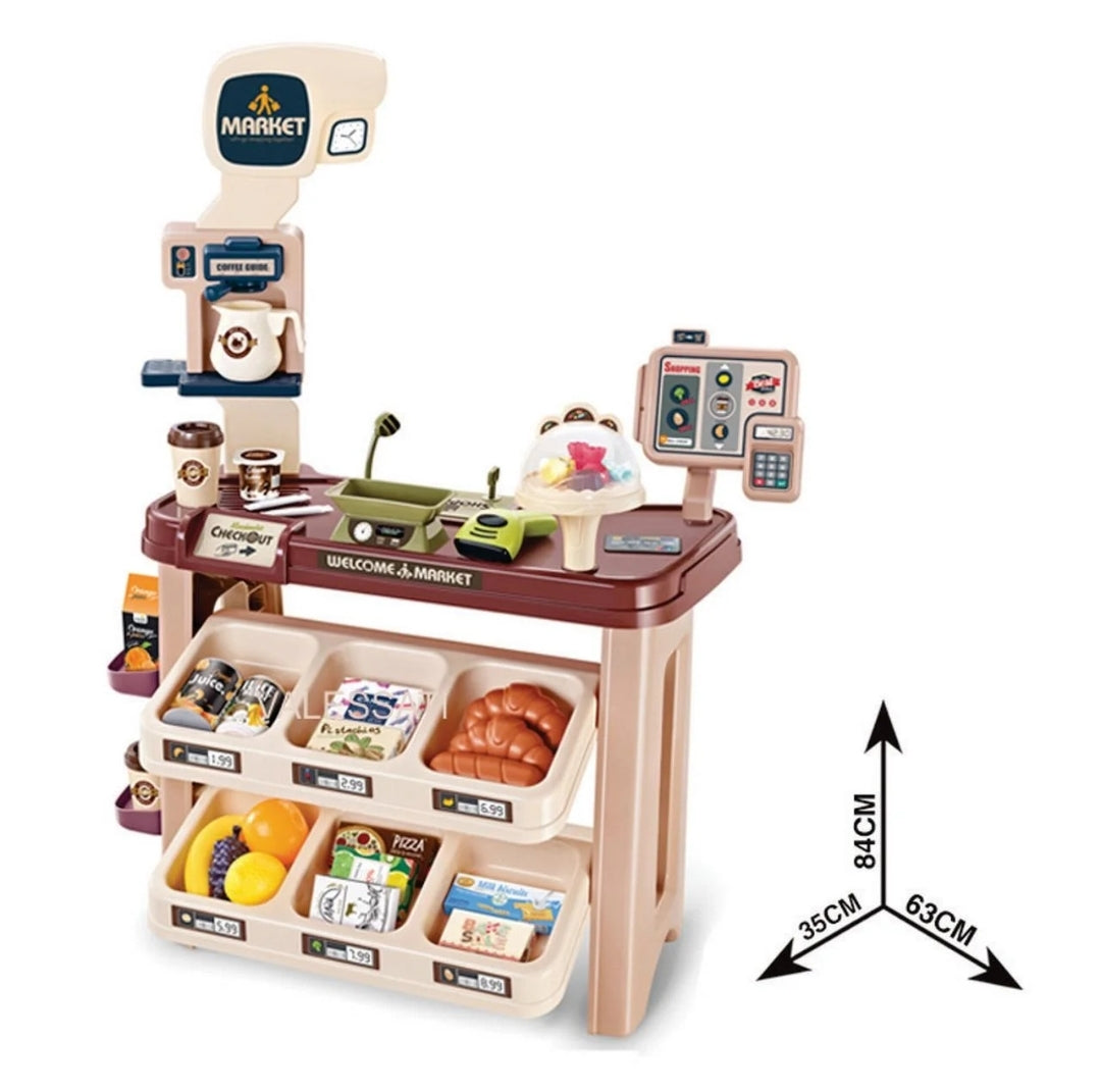 Mundo Toys Supermarket Play Set with Shopping Cart & Coffee Shop, 64 Accessories Box 57x45x18cm