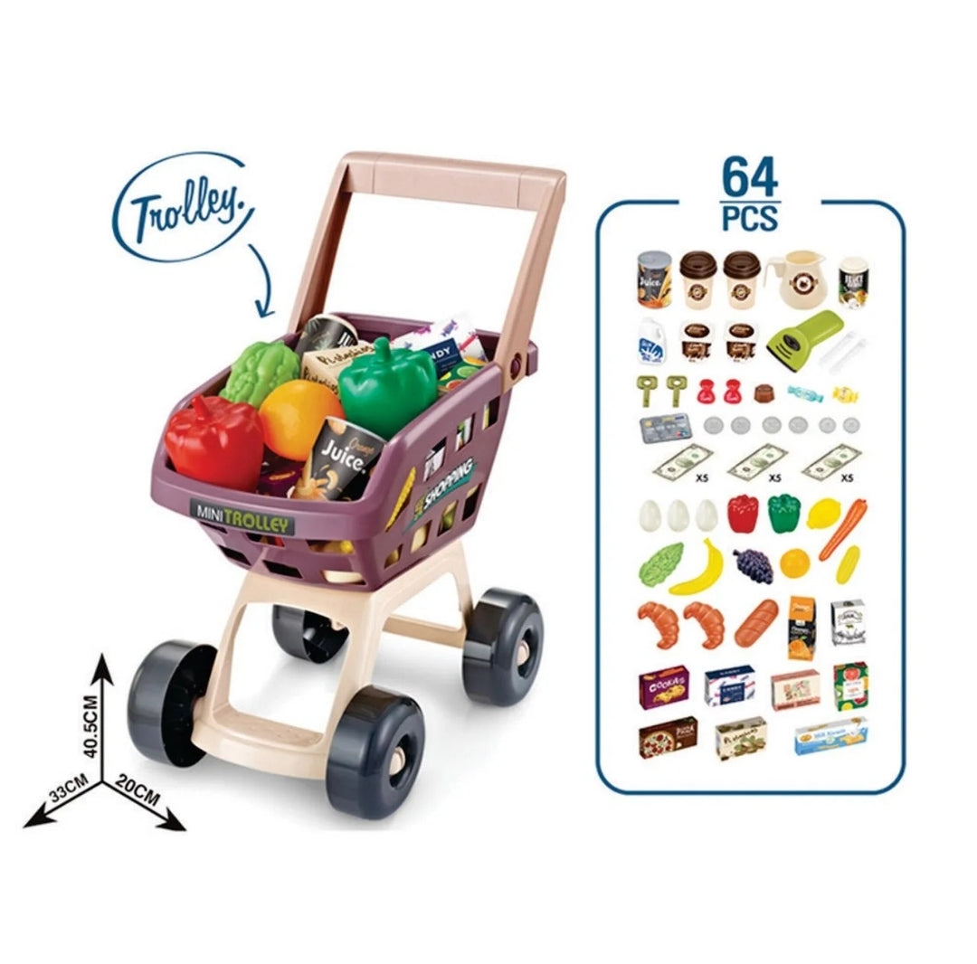 Mundo Toys Supermarket Play Set with Shopping Cart & Coffee Shop, 64 Accessories Box 57x45x18cm