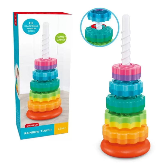 Rainbow Tower Stacker Interesting Rainbow Spinning Wheel Toy  Free Early Education Kids Brain Toys for 12 Months +