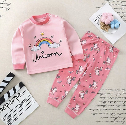 Cotton  100% Pijama For Kids Long Sleeve Unicorn Design