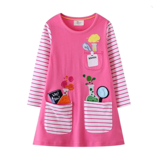 Cotton 100% Dress Long Sleeve Pink