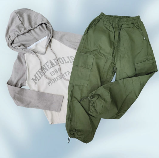 Street Wear Cargo Pants With Top High quality 2pcs