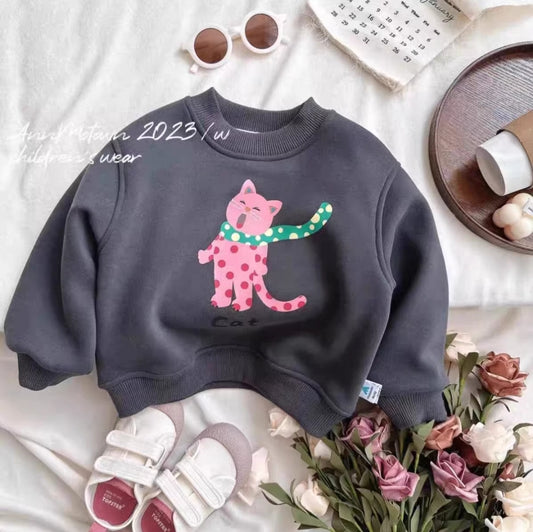 Warm Sweater  Fleece Cat Design 2-6y