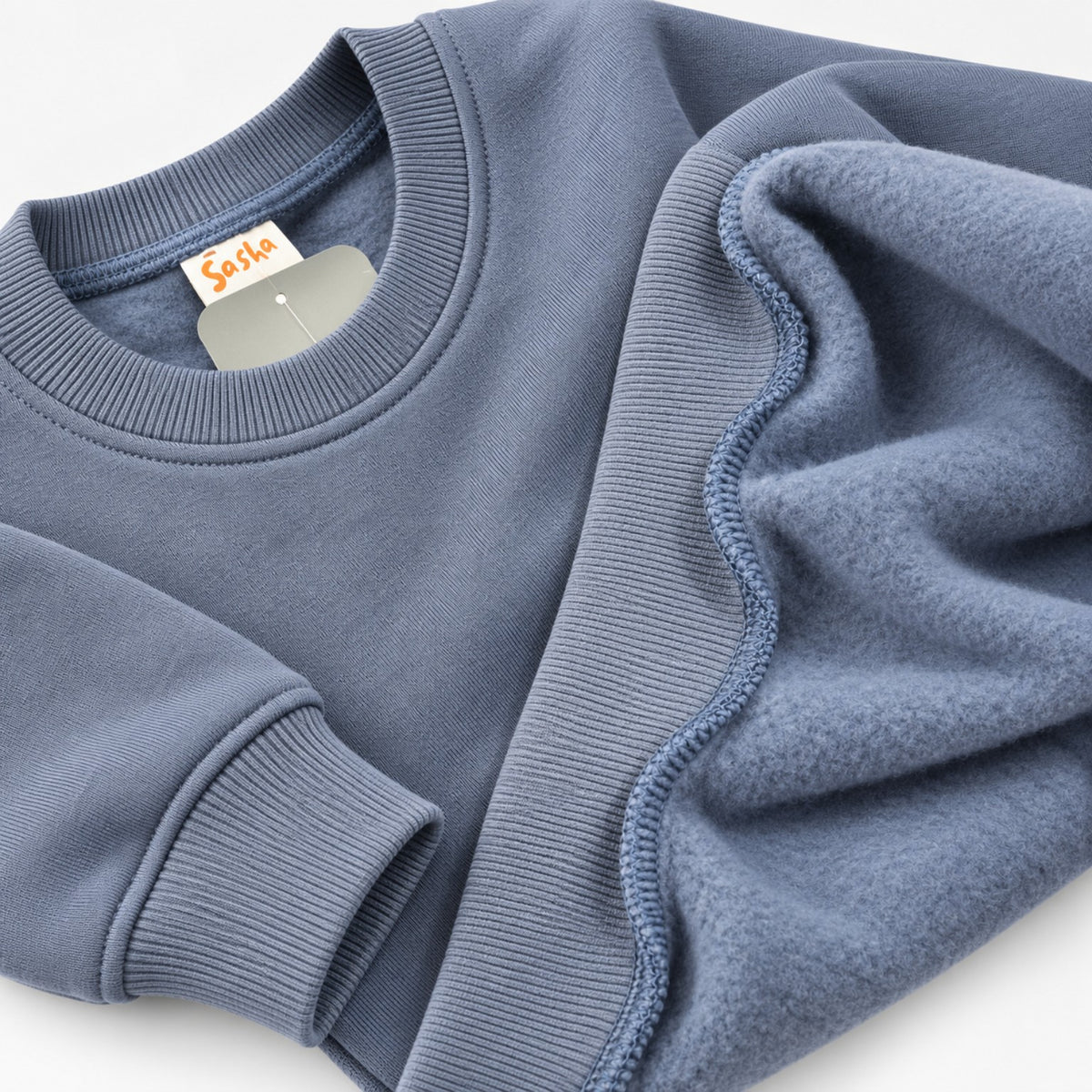 Warm soft brushed fleece interior with detailed stitching and ribbed cuff on blue grey Marvel sweatshirt