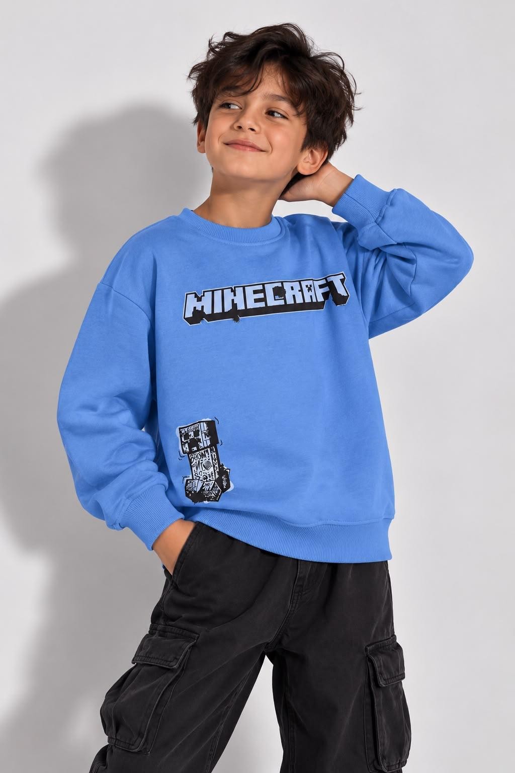 Boys blue Minecraft sweatshirt front graphic