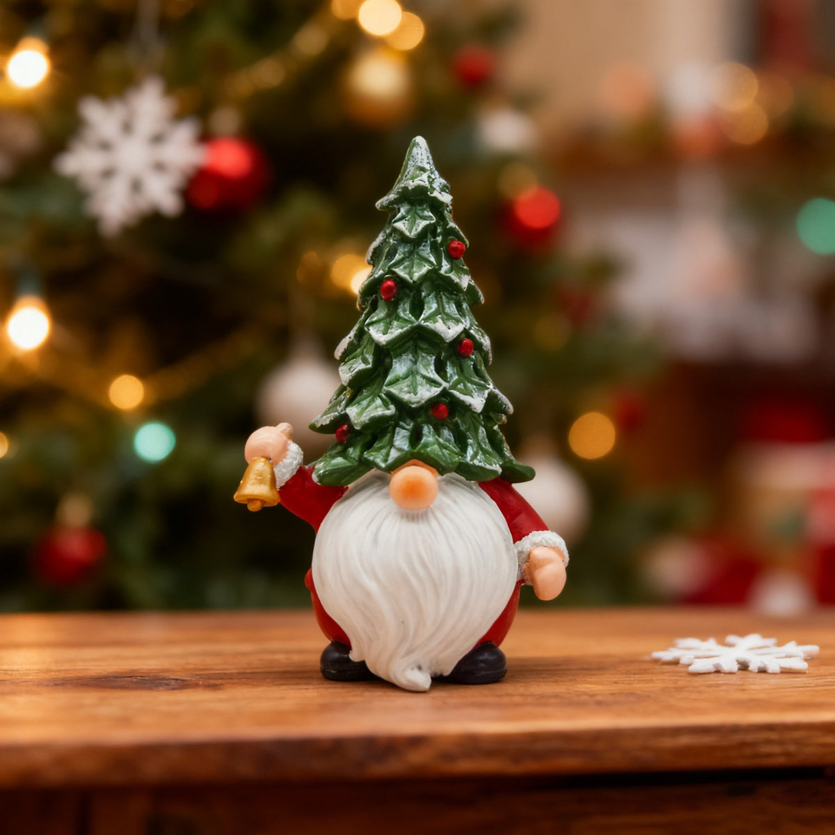 Christmas gnome holding a bell – detail