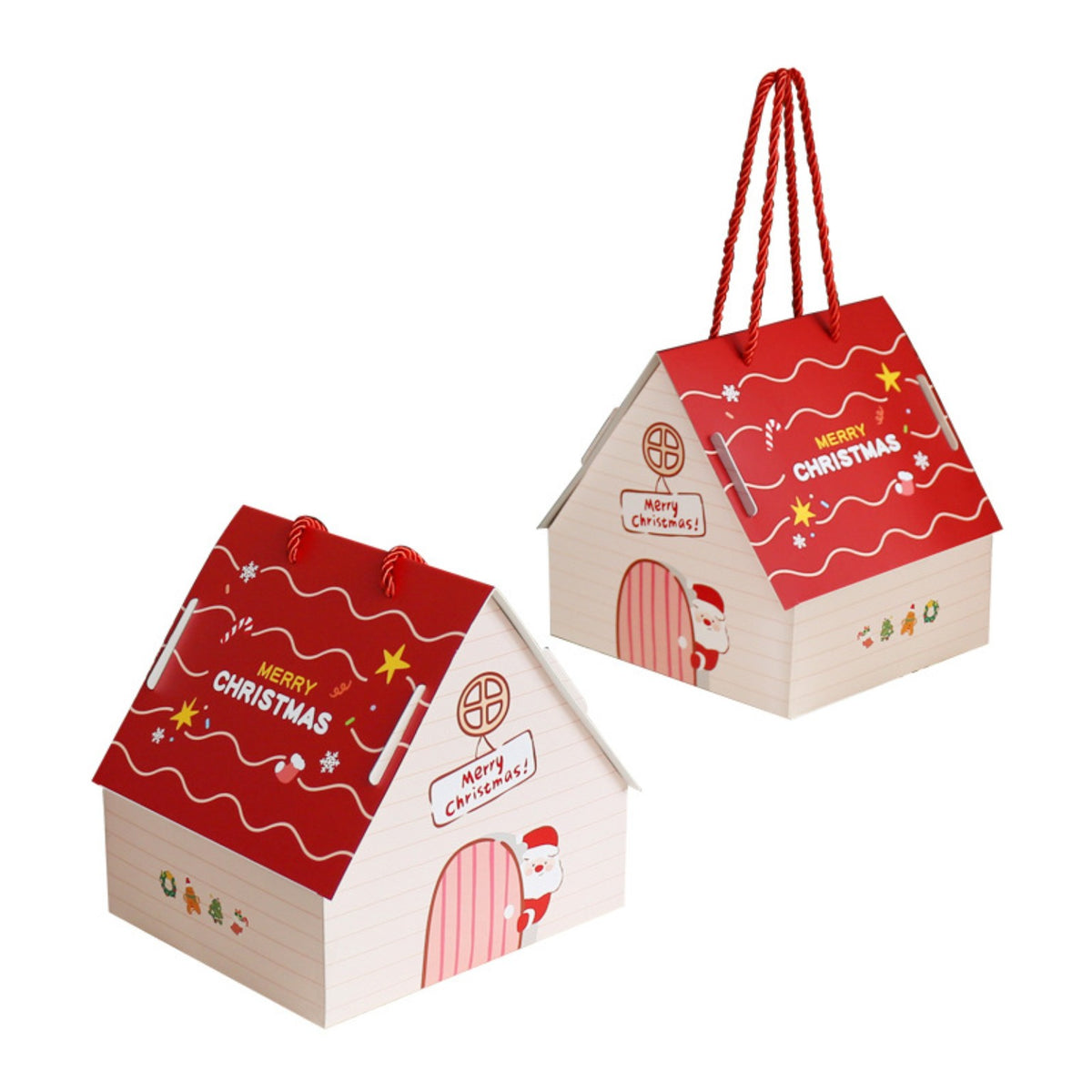 Christmas house shaped gift box 20x20x20 cm with rope handles