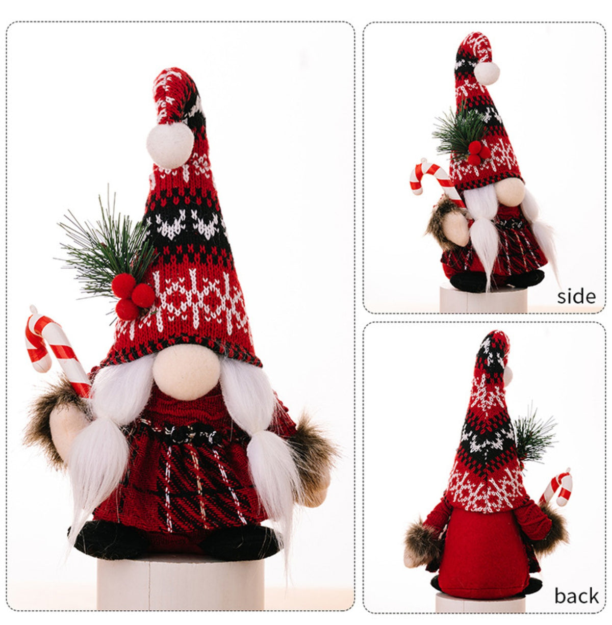Red Christmas gnomes with knitted hats - festive decorative designs