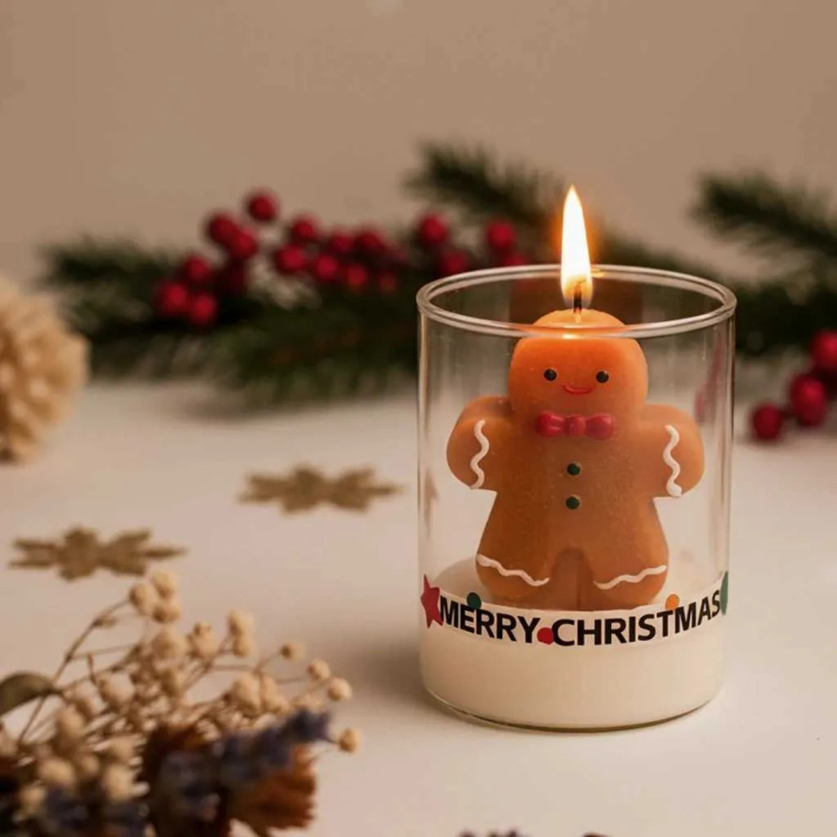 Christmas scented gingerbread man candle in glass