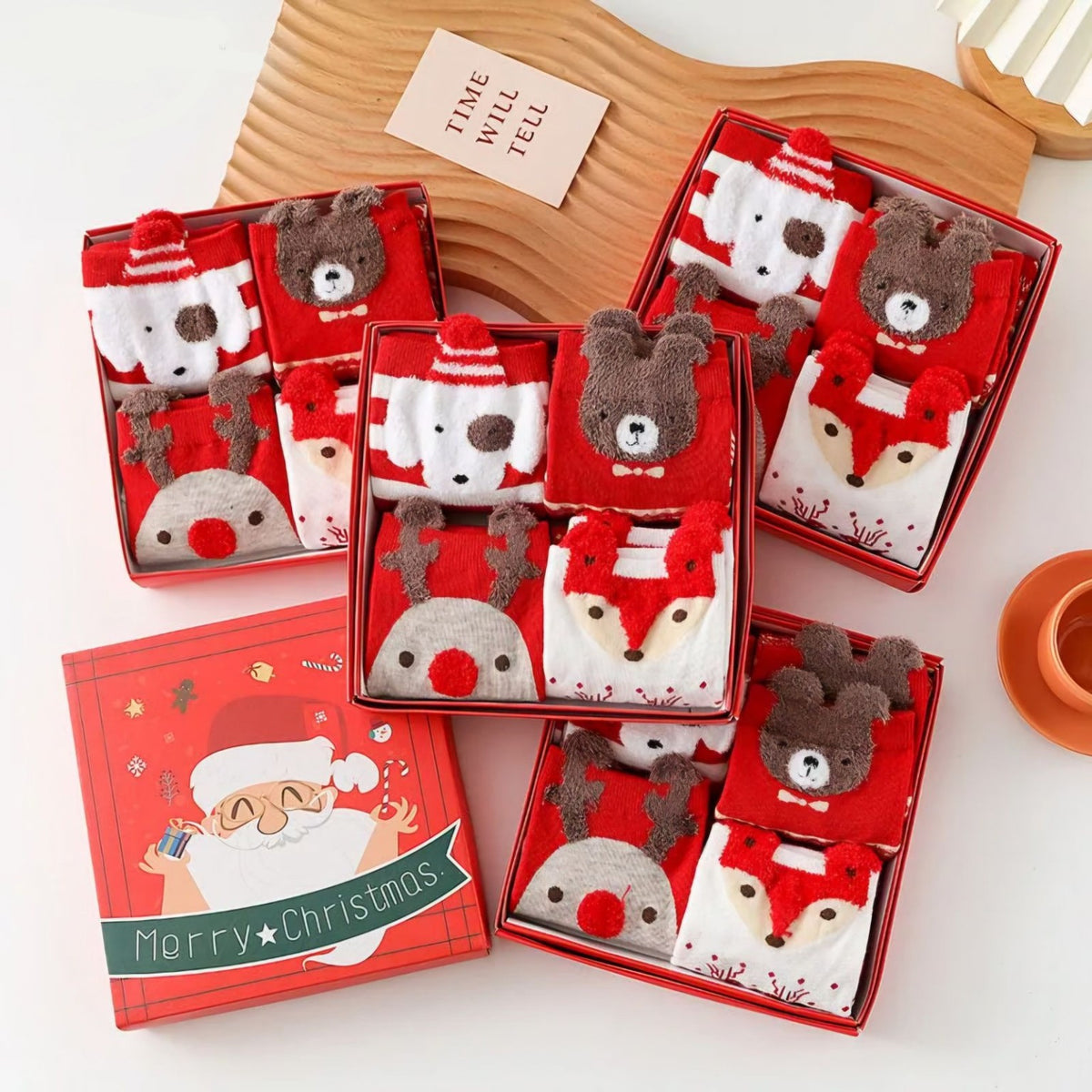 Christmas sock gift boxes with festive designs