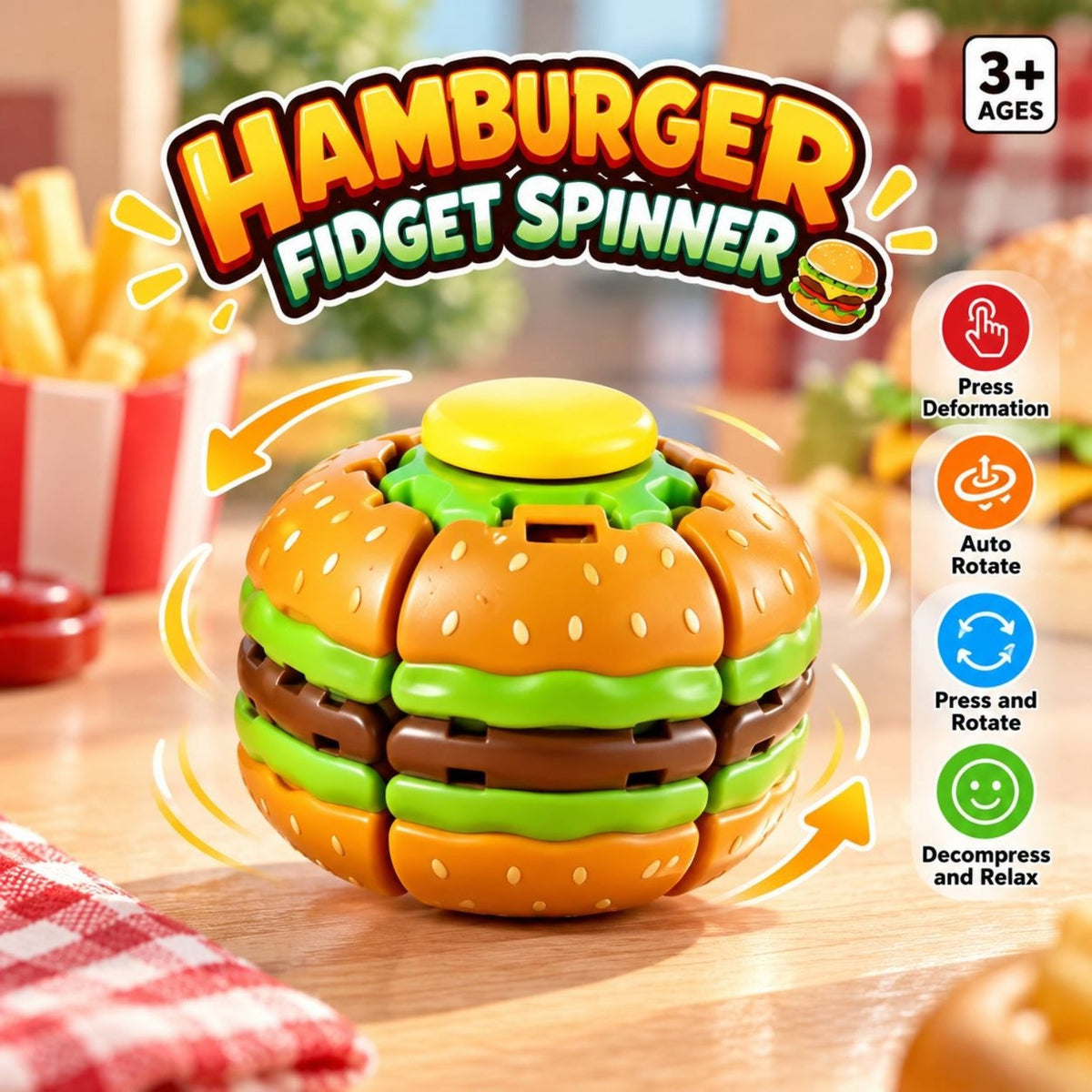 Single hamburger press and spin fidget spinner