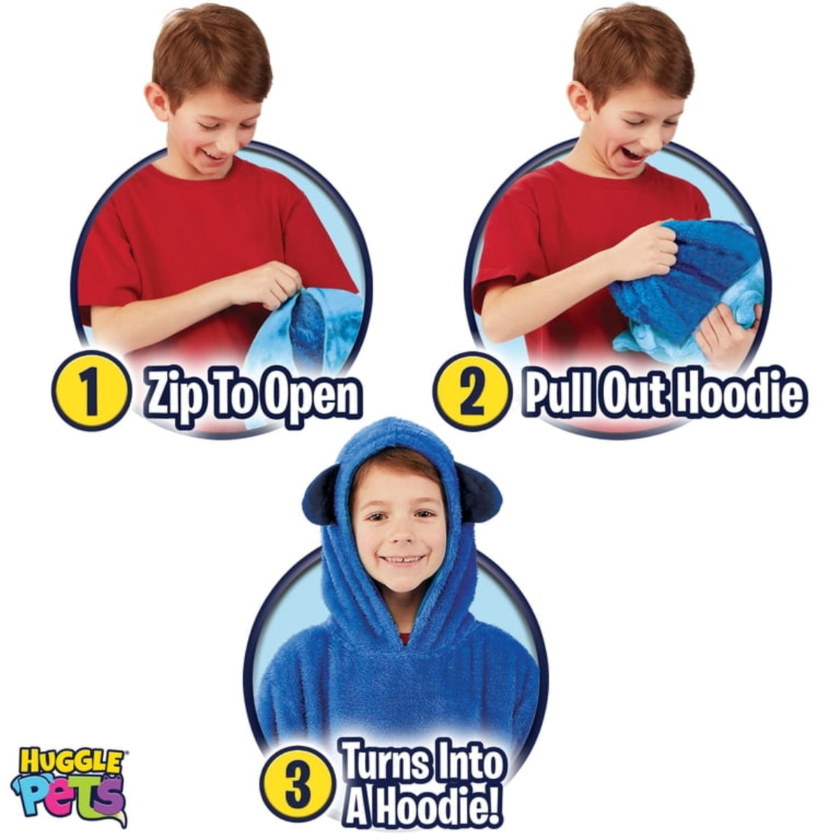 Huggle Pets Blue Puppy hoodie transformation steps