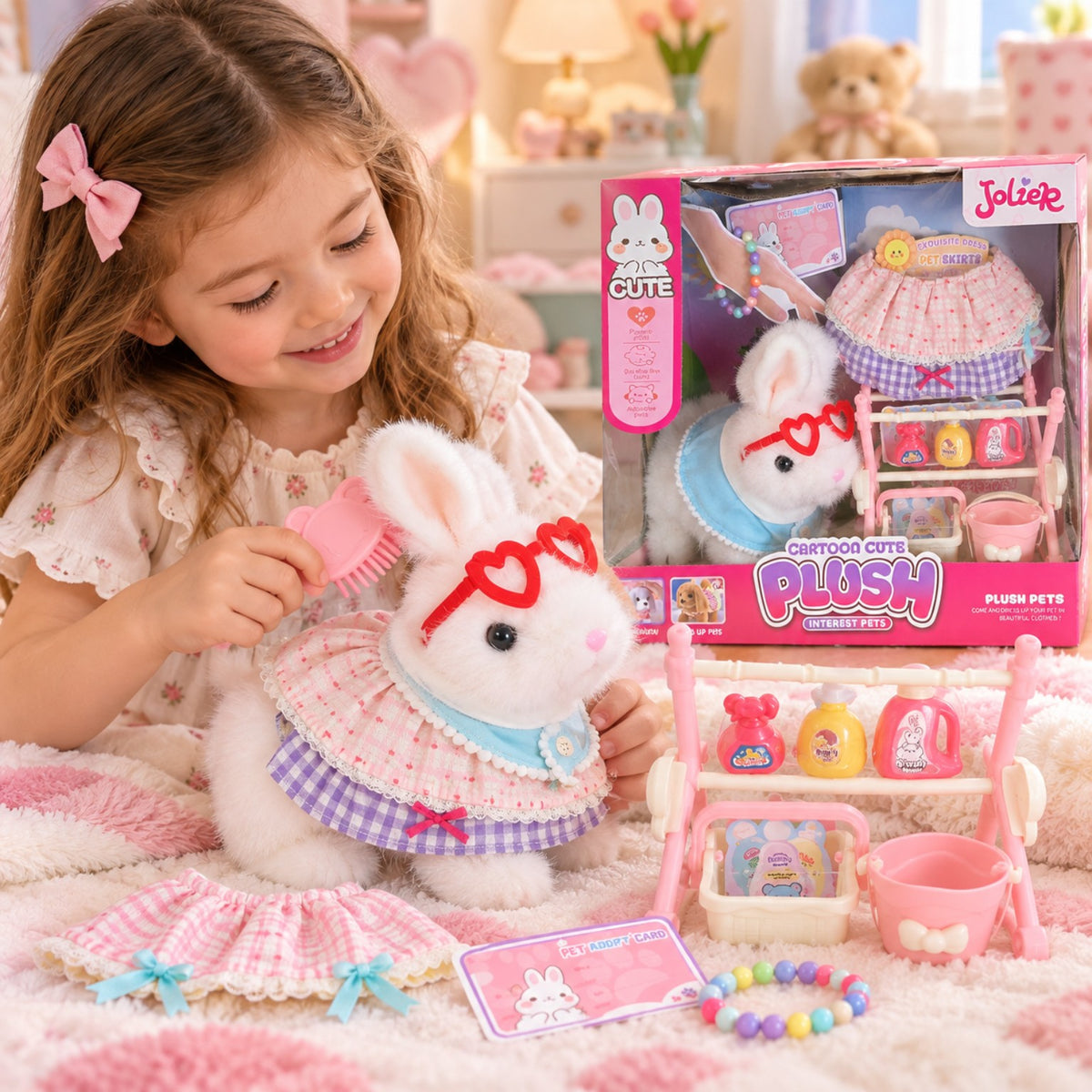 Joliek pink bunny plush pet dress-up playset