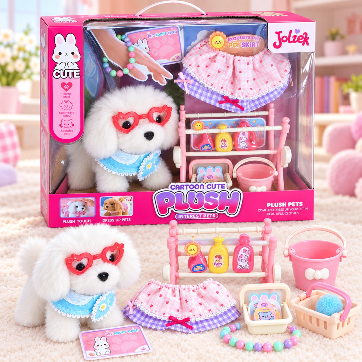 Joliek white bunny plush pet dress-up playset
