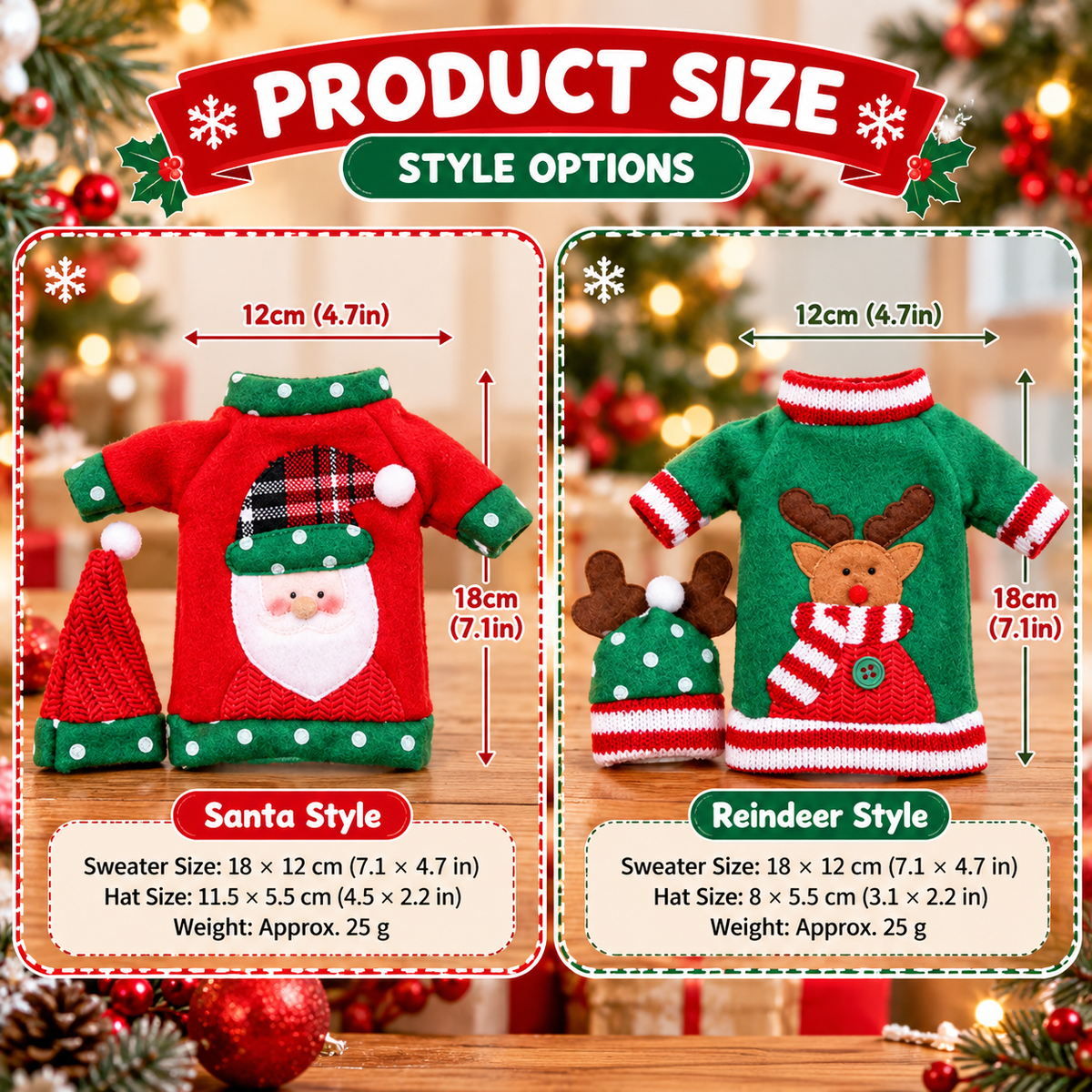 Christmas bottle cover 2 designs size chart