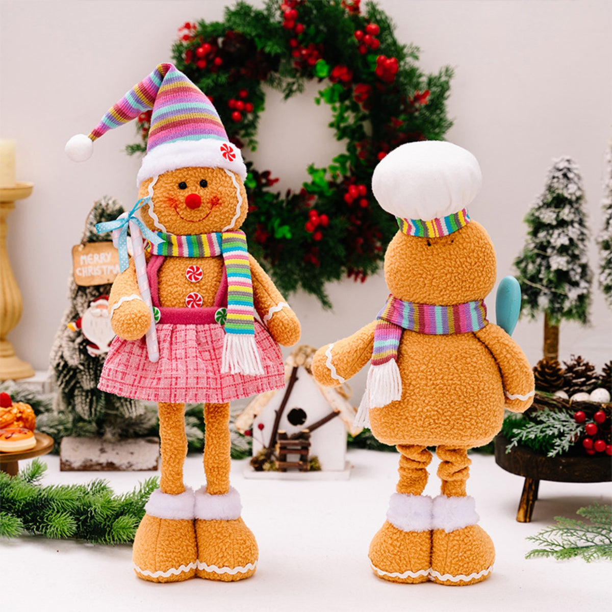 Candy Cane Girl gingerbread plush Christmas decoration front and back