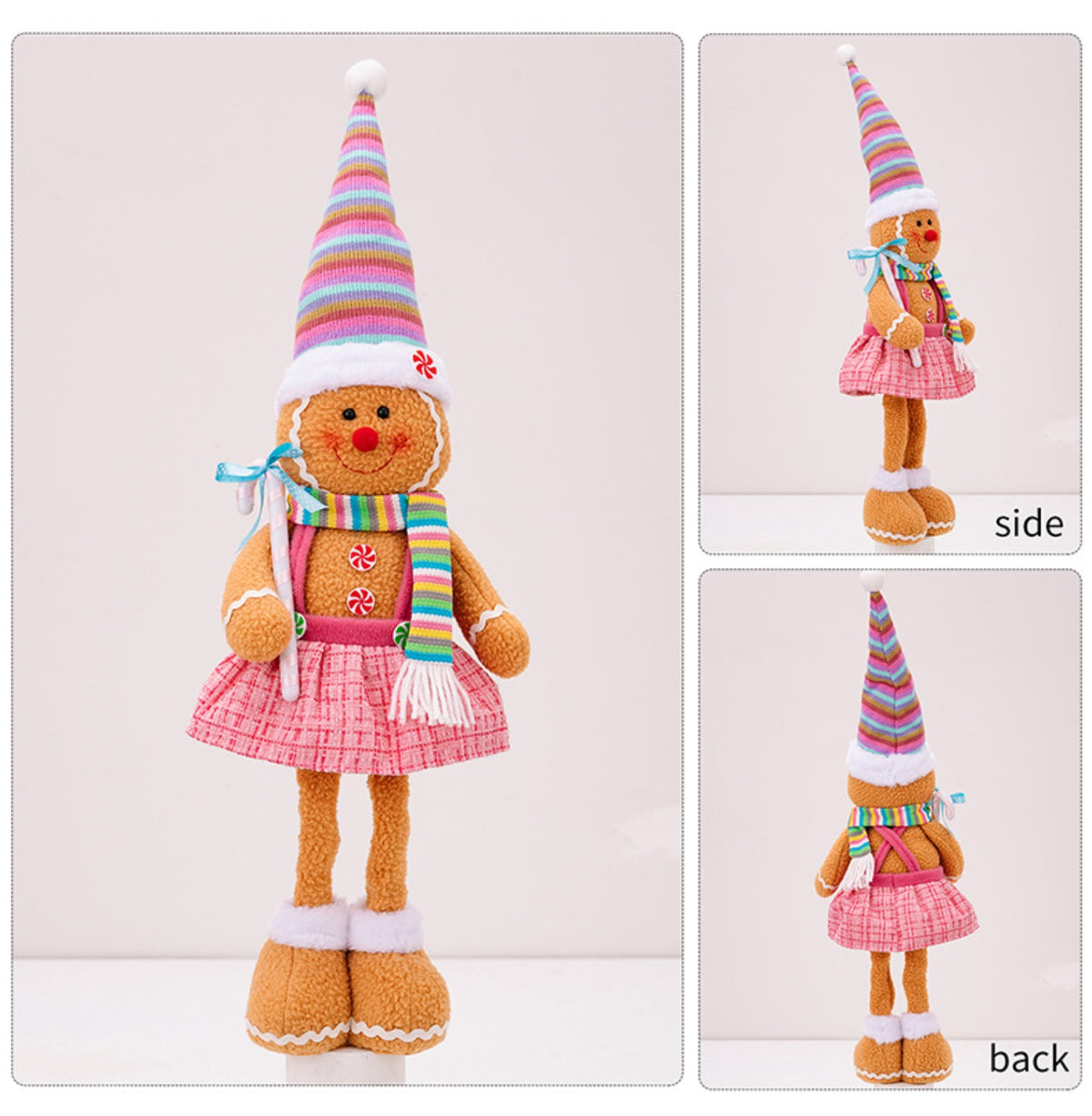 Candy Cane Girl gingerbread Christmas decoration different angles