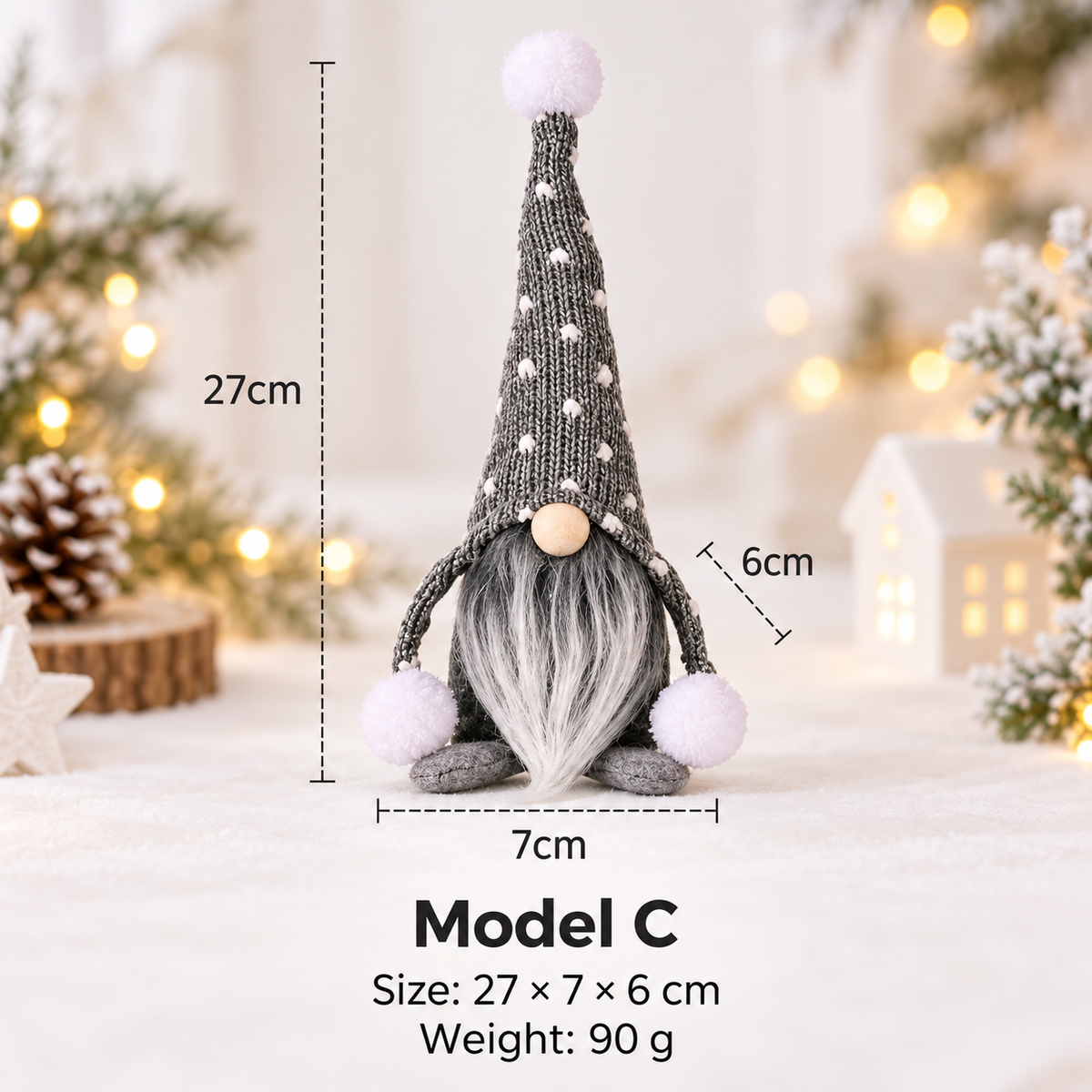 Grey Christmas gnome dimensions and weight