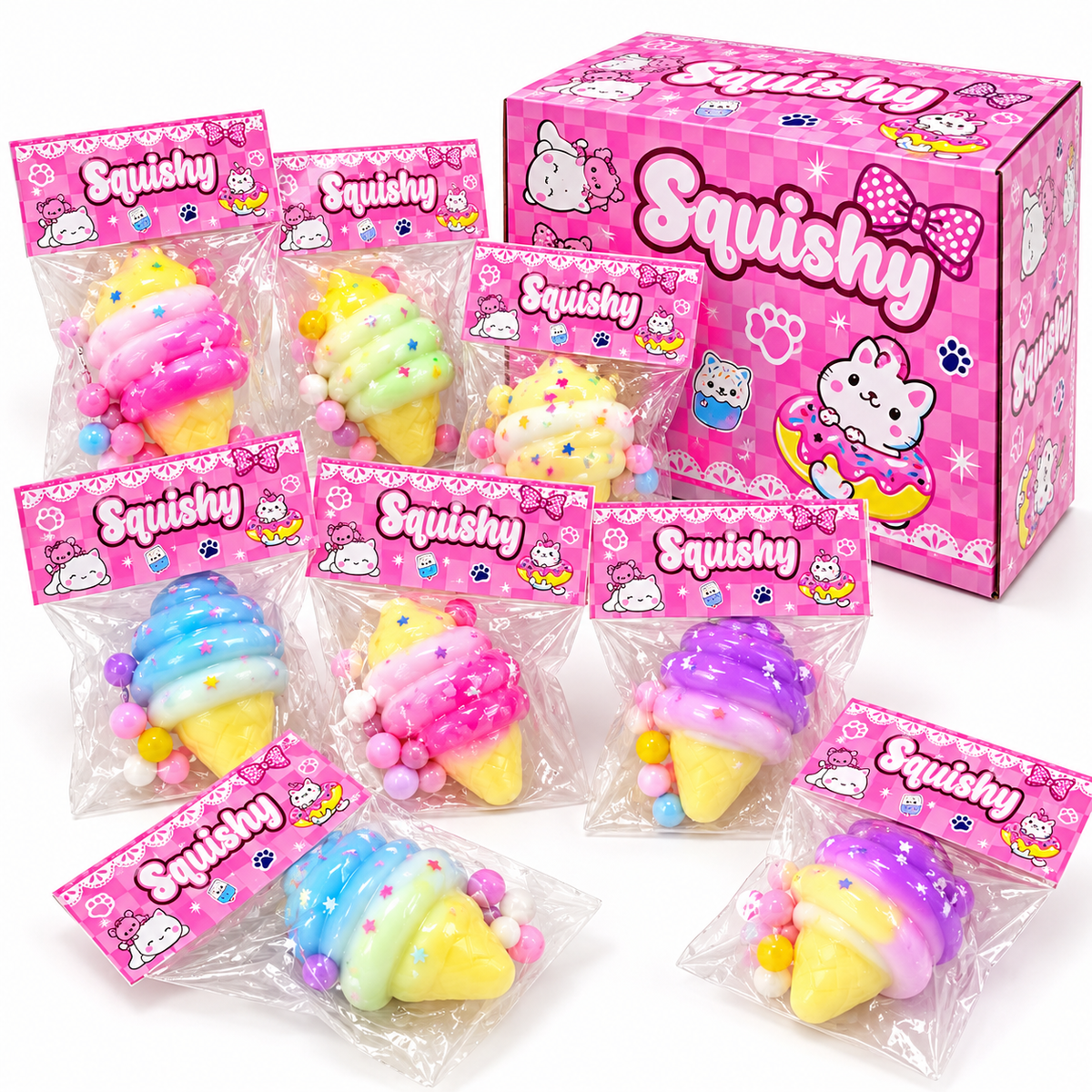 Kawaii ice cream squishy toys assorted pastel colors