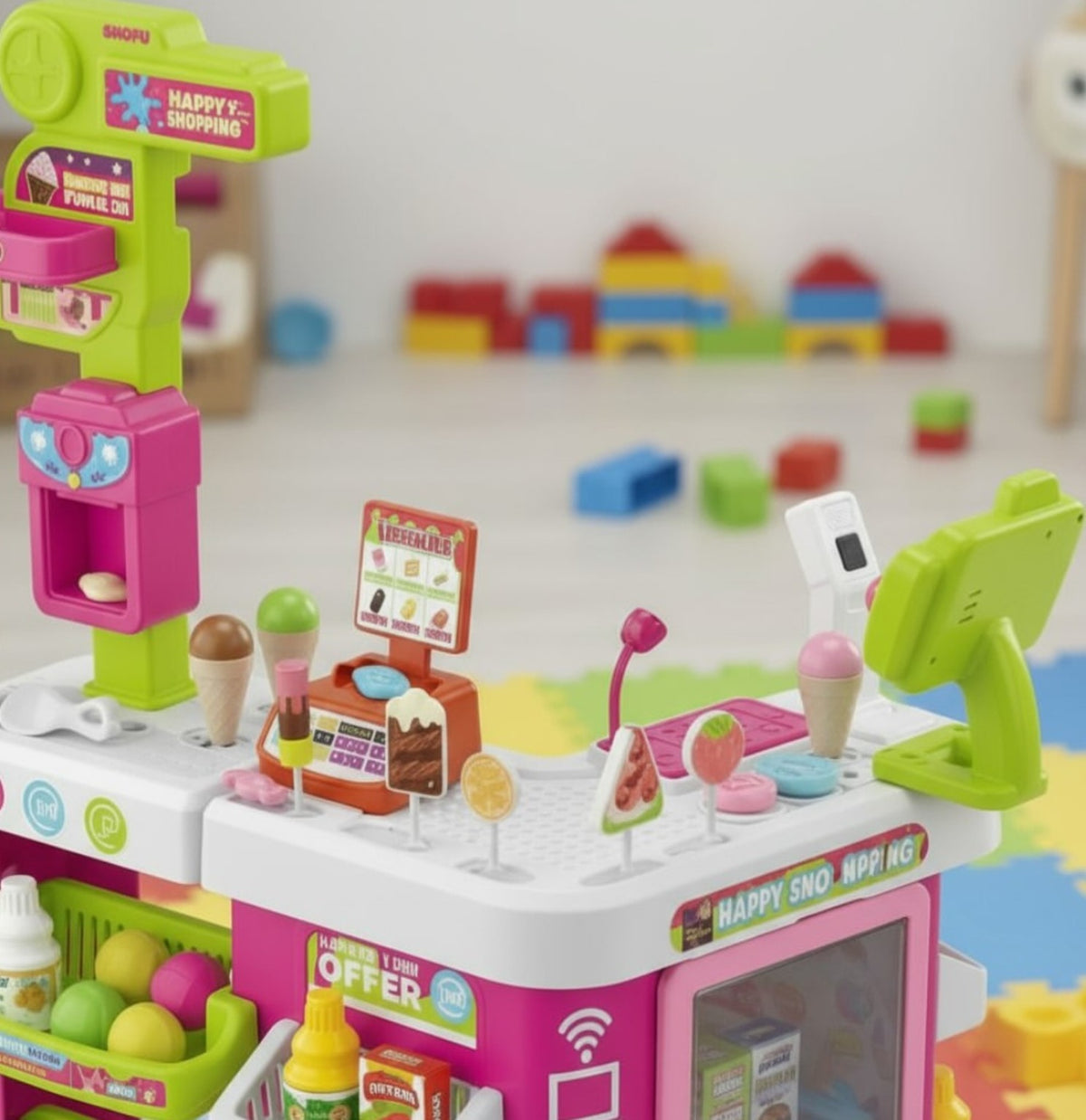 Detailed cashier counter and toy food