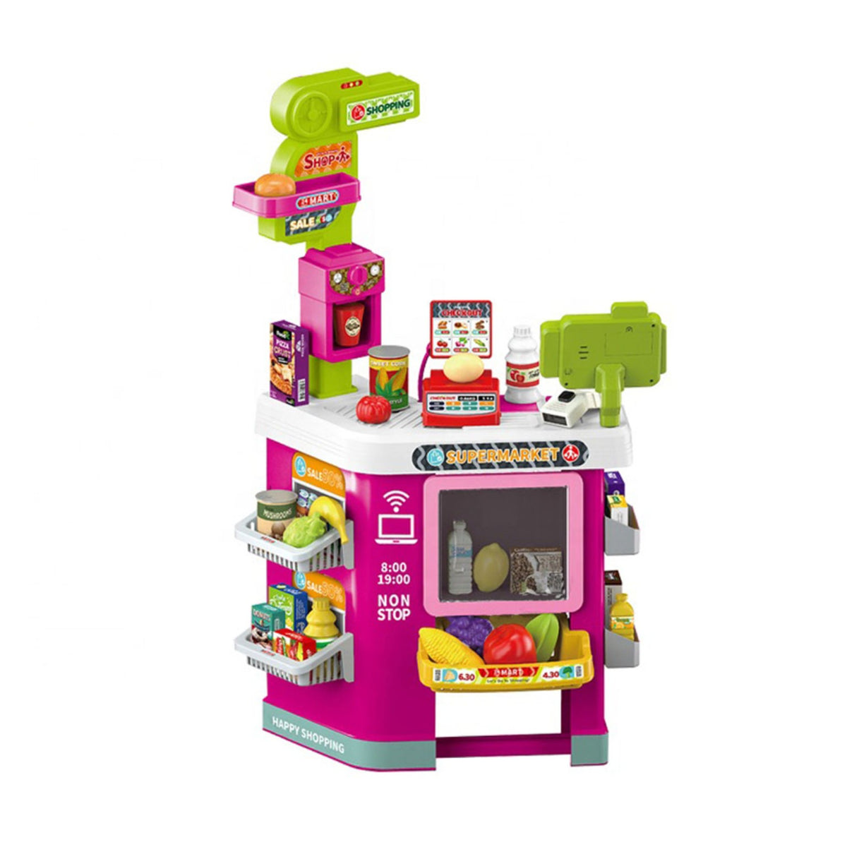 Full toy supermarket on white background