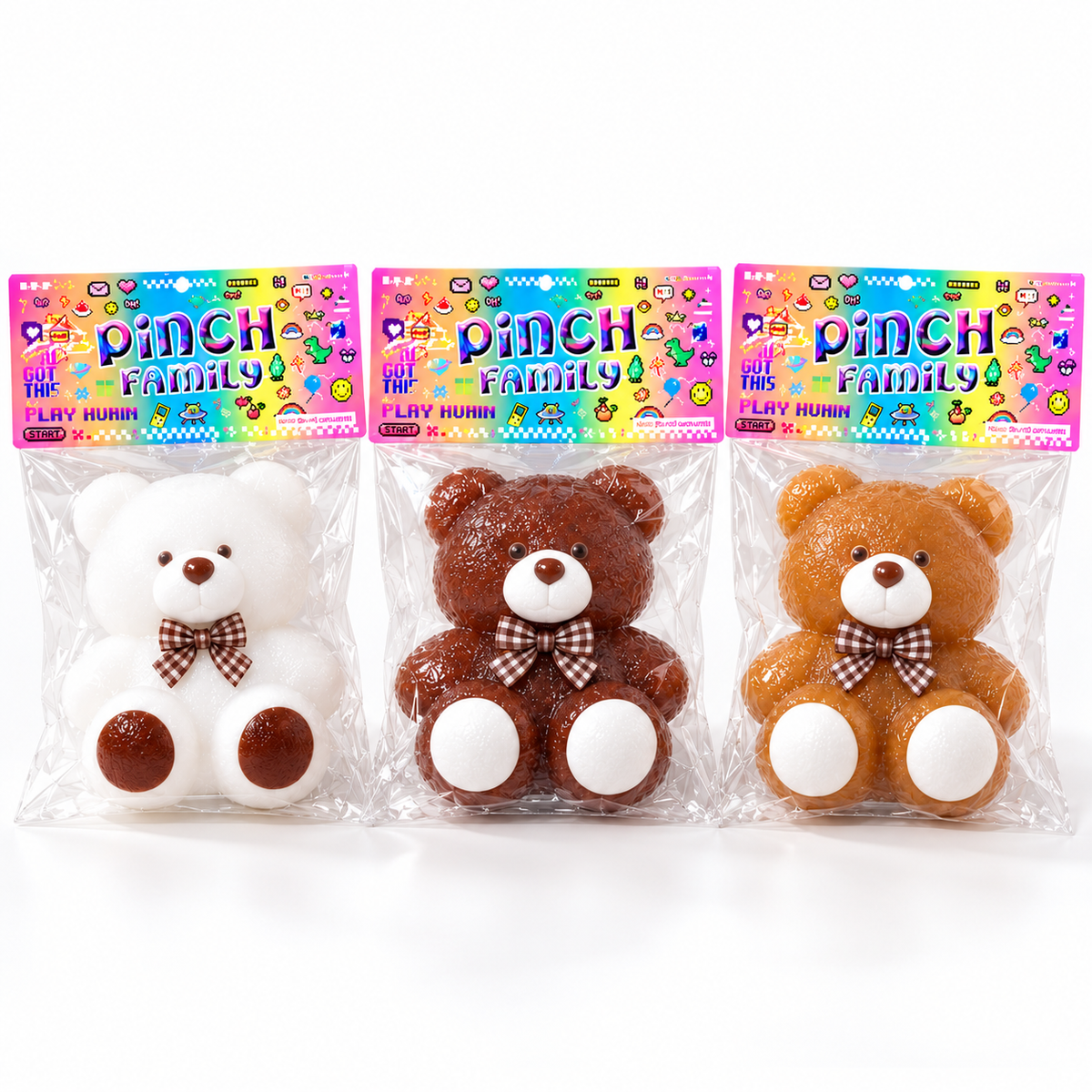 Pinch Family bear squishy three colors