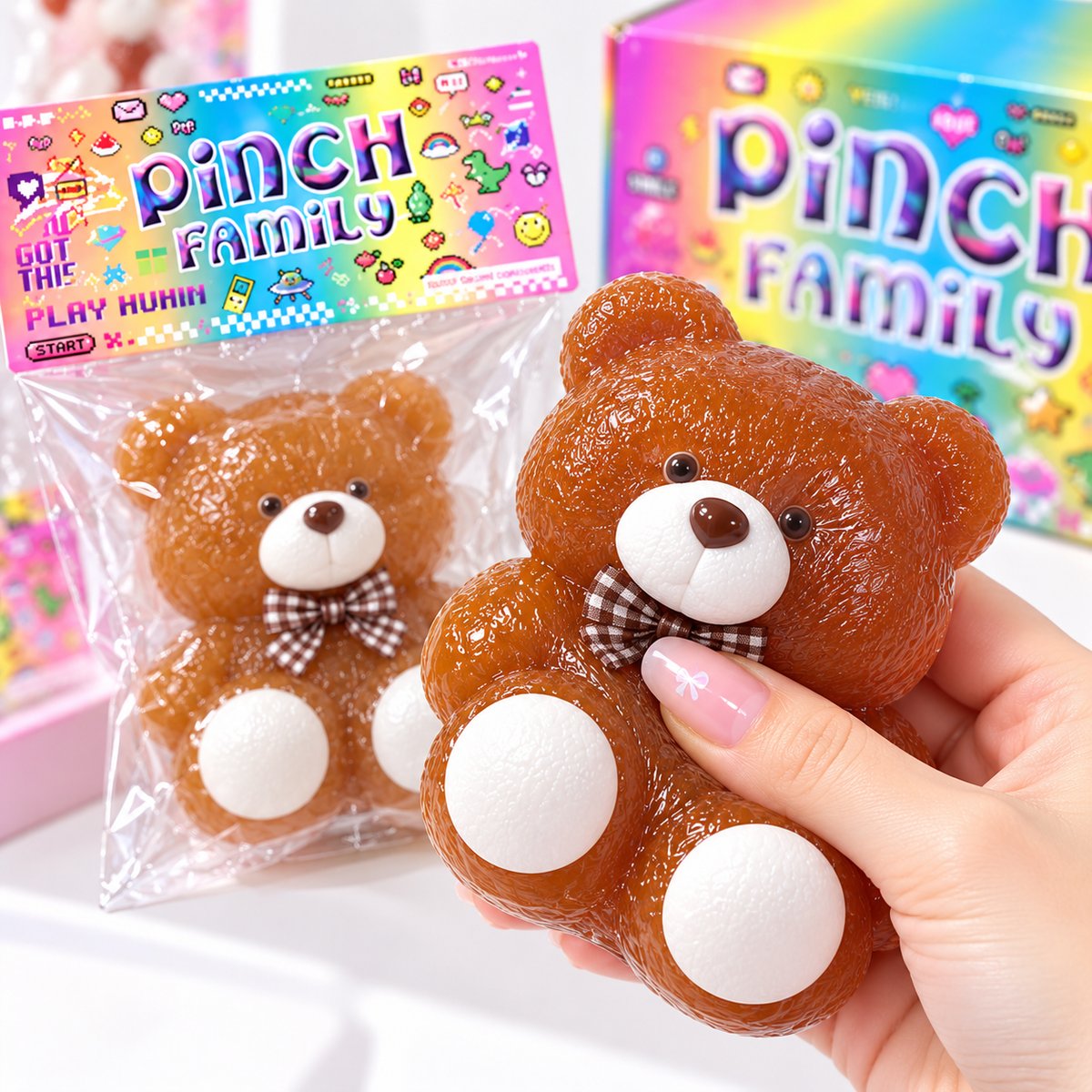 Pinch Family bear squishy squeeze close-up
