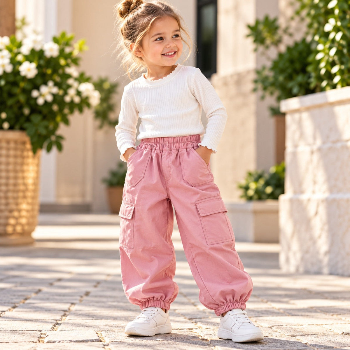 Girls’ pink cargo jogger pants, size 3–4 years, final piece – Jouka Joue