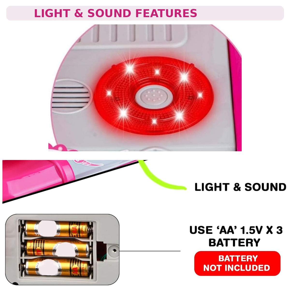 Light sound and AA battery information, no reseller watermark